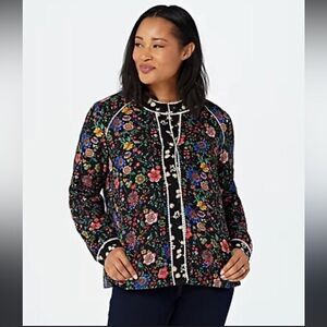 LOGO Lori Goldstein Mixed Print Feminine
Floral Jacket Black Multicolor …